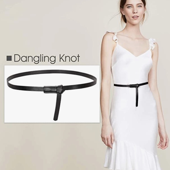 Women PU Leather Skinny Belt for Dress Adjustable Thin Waist Belt for Lady